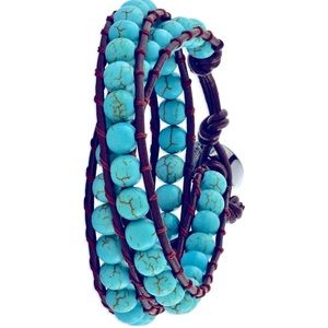 37" Dyed Turquoise Leather Cord Multi
Wrap Bracelet